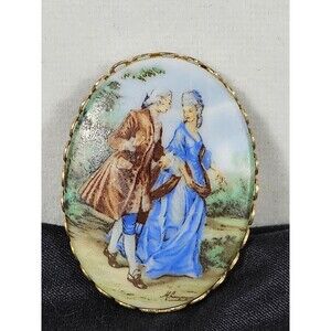 Vintage Victorian Brooch Pin French Lovers Gold Tone Small England Antique